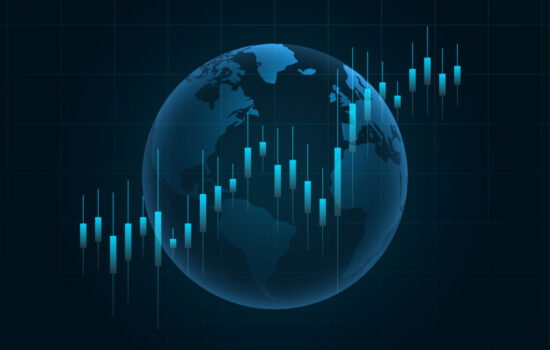financial chart on globe background for forex trading or stock m