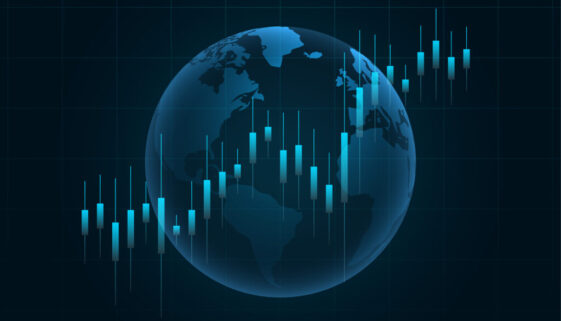 financial chart on globe background for forex trading or stock m